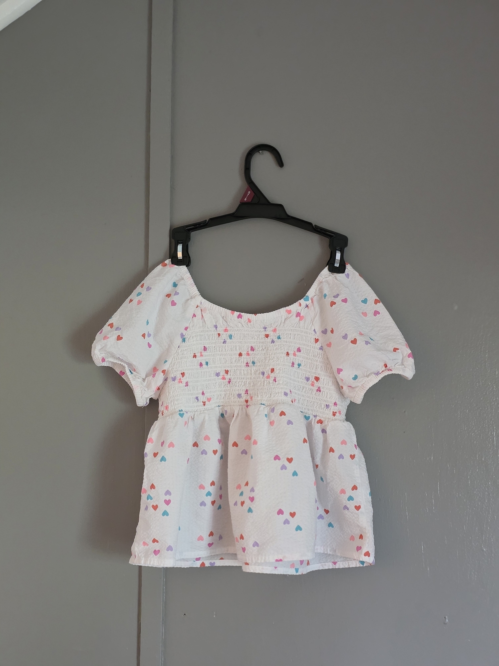 Cat & Jack White Smocked Peplum Top with Multicolor Hearts
